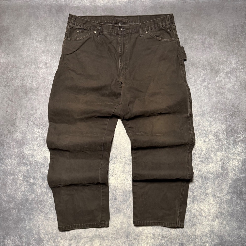 Dickies Mens Duck Canvas Carpenter Pants Washed Black Workwear Utility 38x32